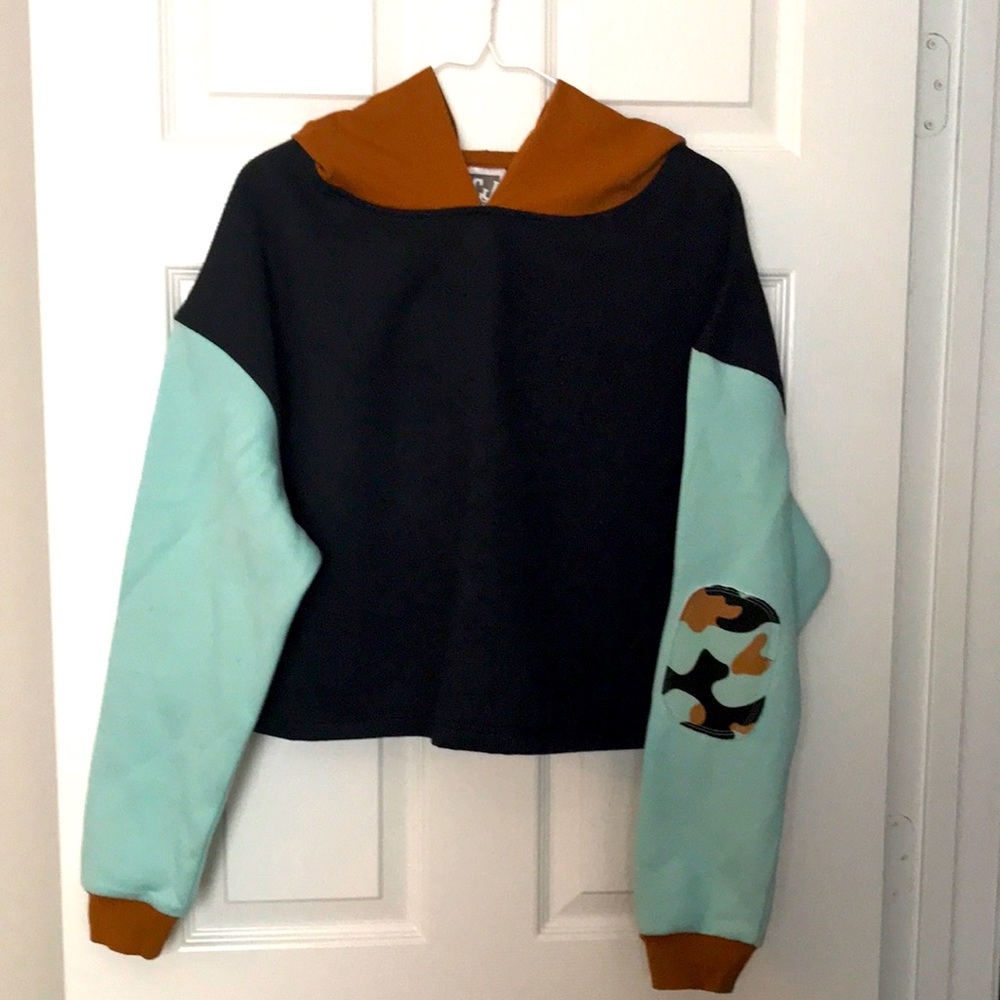 Christopher John Rodgers Blue and Brown mid crop  hoodie. Size XL.